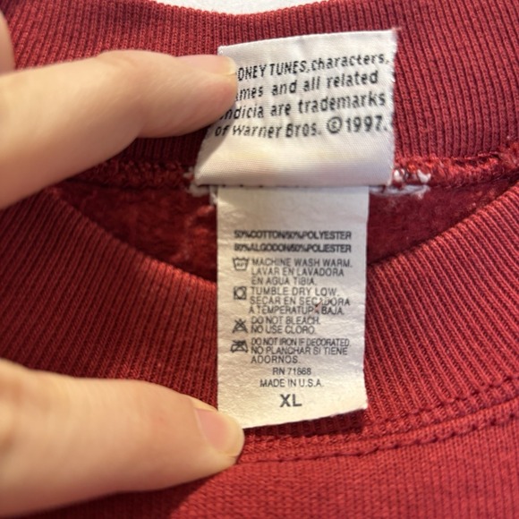 Vintage Looney Tunes Women's Taz Sweatshirt Crewneck Size XL Red Made in USA - Picture 7 of 9